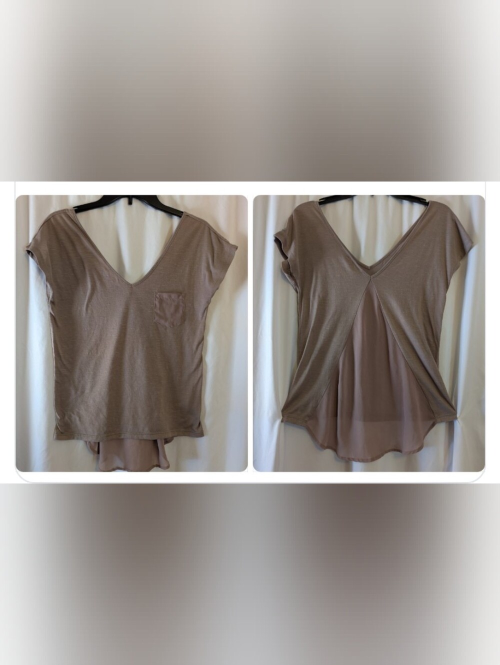 Mudd Women’s V-Neck Sheer Back Tunic Top - Taupe Sz. S